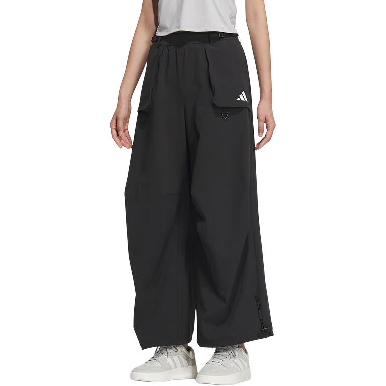 adidas 运动生活 舒适透气柔软亲肤阔腿休闲裤 女款 黑色