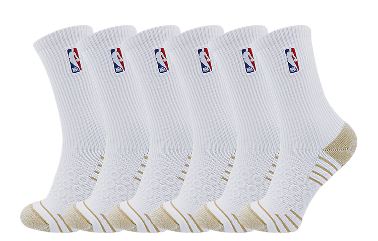 NBA 高筒毛巾底加厚铜离子抗菌纱线吸汗运动休闲透气篮球袜 男女同款 6双装
