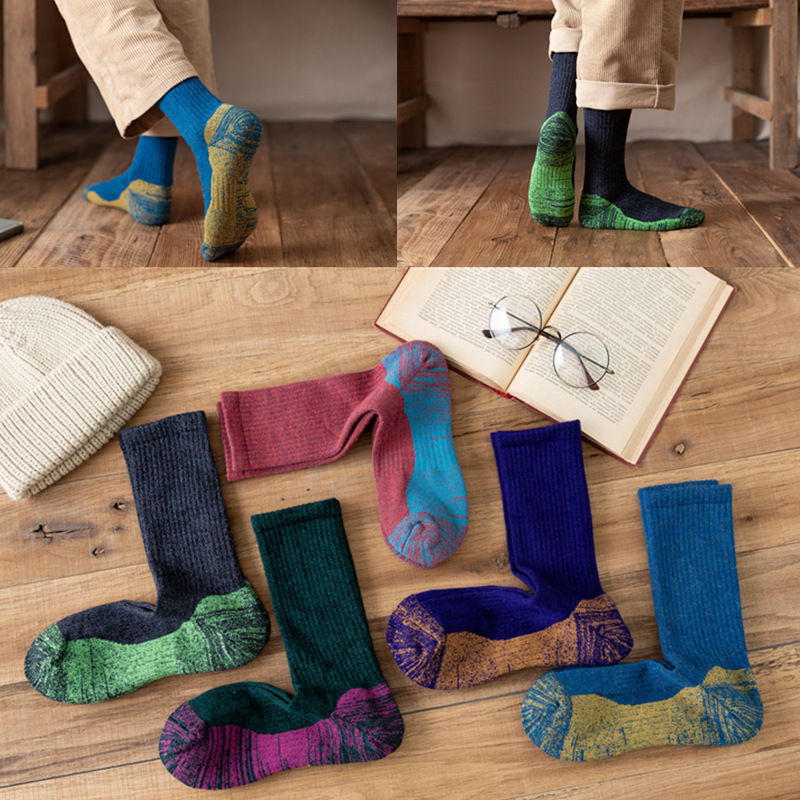 袜子批发男士羊毛袜毛圈中长筒袜冬运动加厚保暖毛巾袜户外登山袜