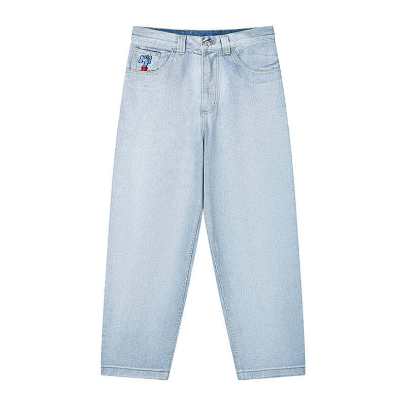MIND ERROR 口袋小象刺绣印花休闲直筒牛仔裤 男女同款