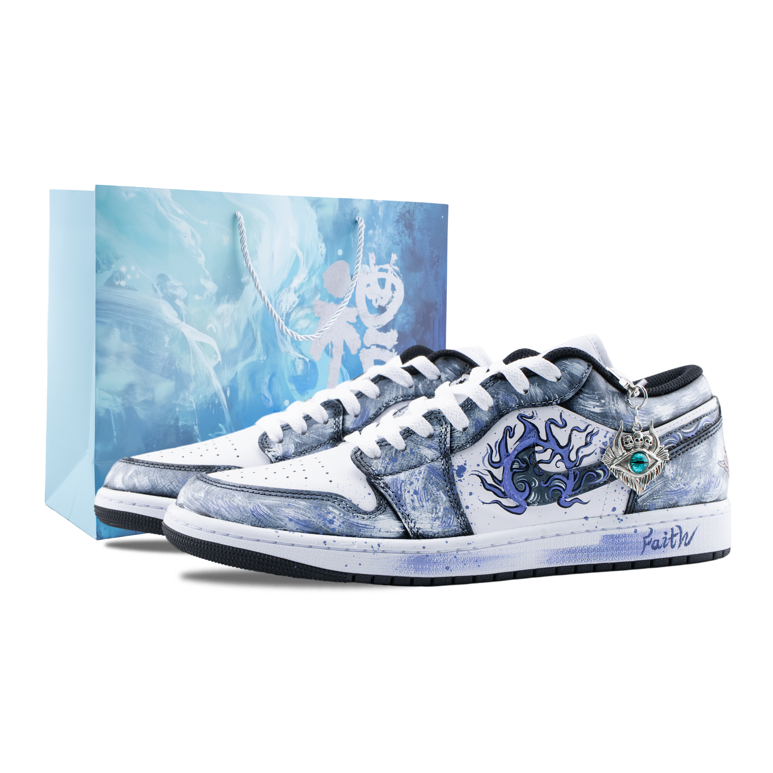 定制球鞋Jordan Air Jordan 1 路西法之眼 特殊礼袋 哥特风 手绘 晕染 泼墨 高级 舒适百搭 耐磨 低帮 复古篮球鞋 男女同款 黑紫