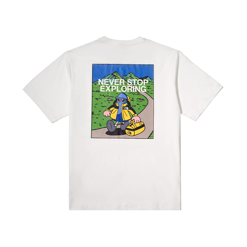 北面THE NORTH FACE × TDC 联名款 旅行户外 印花胶囊系列 圆领短袖速干T恤 男女同款 雪峰白