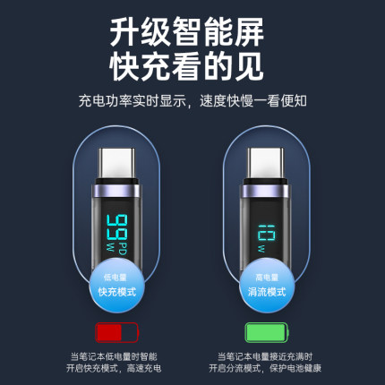 ORICO奥睿科 笔记本快充线typec数显数据线双头pd100wctoc功率显示充电线适用苹果macbook华为小米笔记本电脑