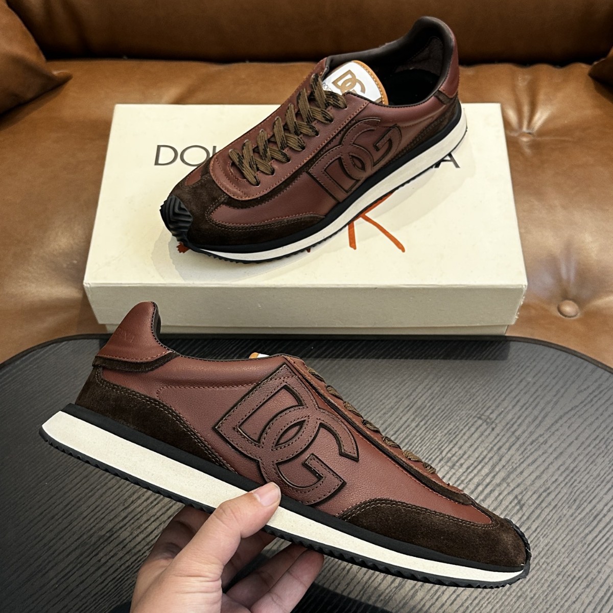 外贸男鞋DG新款高端牛皮拼接帆布厚底休闲运动鞋跨境欧洲站