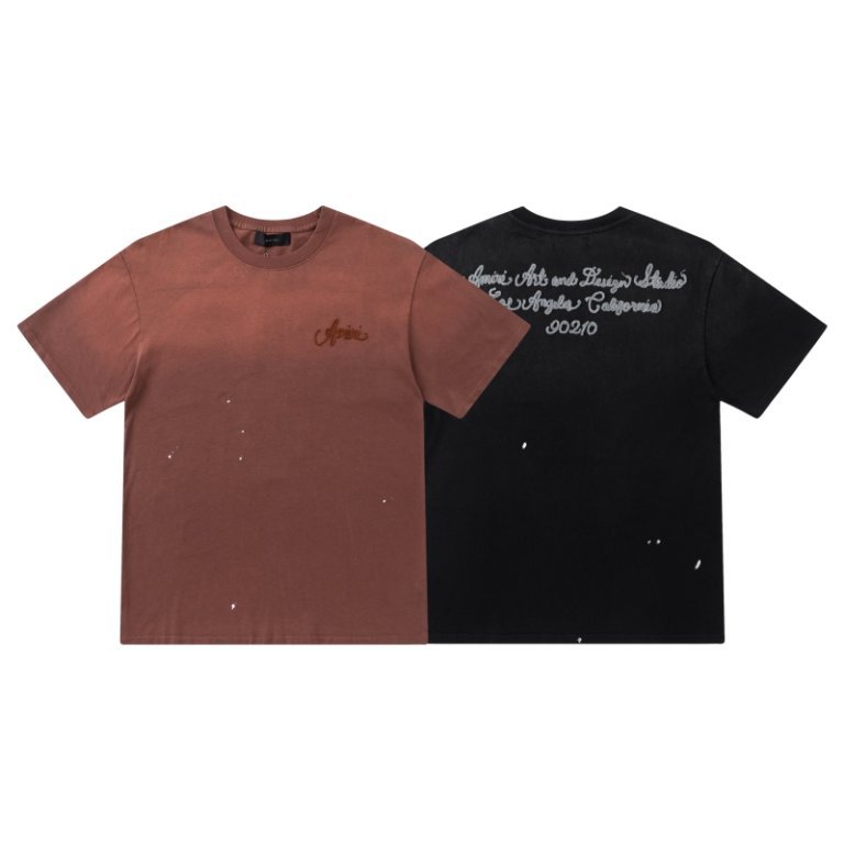 2025春夏新款 A@MI 绣花手绘字母图案圆领套头短袖男女同款一件批