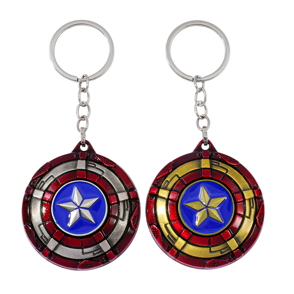 复仇者联盟周边钥匙扣美国队长盾牌可旋转汽车包包装饰品挂件热卖