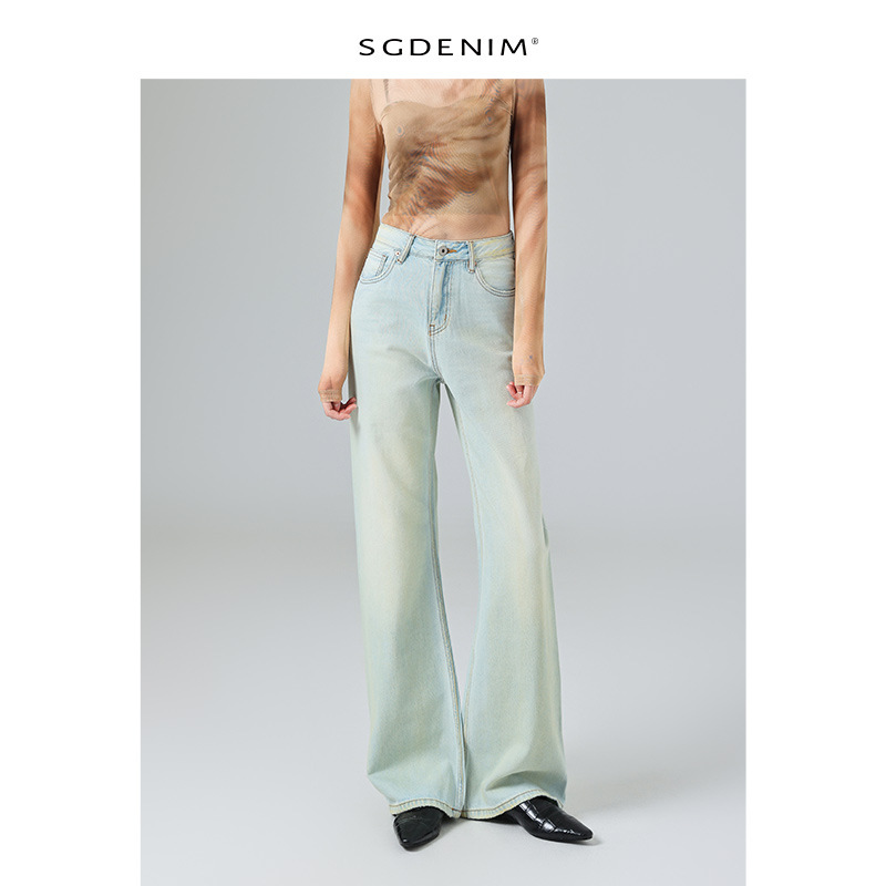 摩登氛围感/软面料薄款高腰牛仔裤女宽松垂感阔腿拖地裤2026春夏