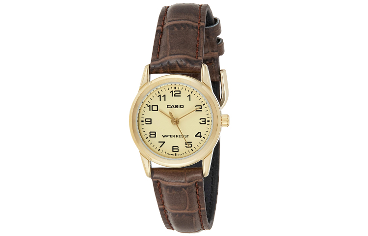 CASIO卡西欧 STANDARD系列 石英机芯 皮革表带 日韩表 女表 金色表盘