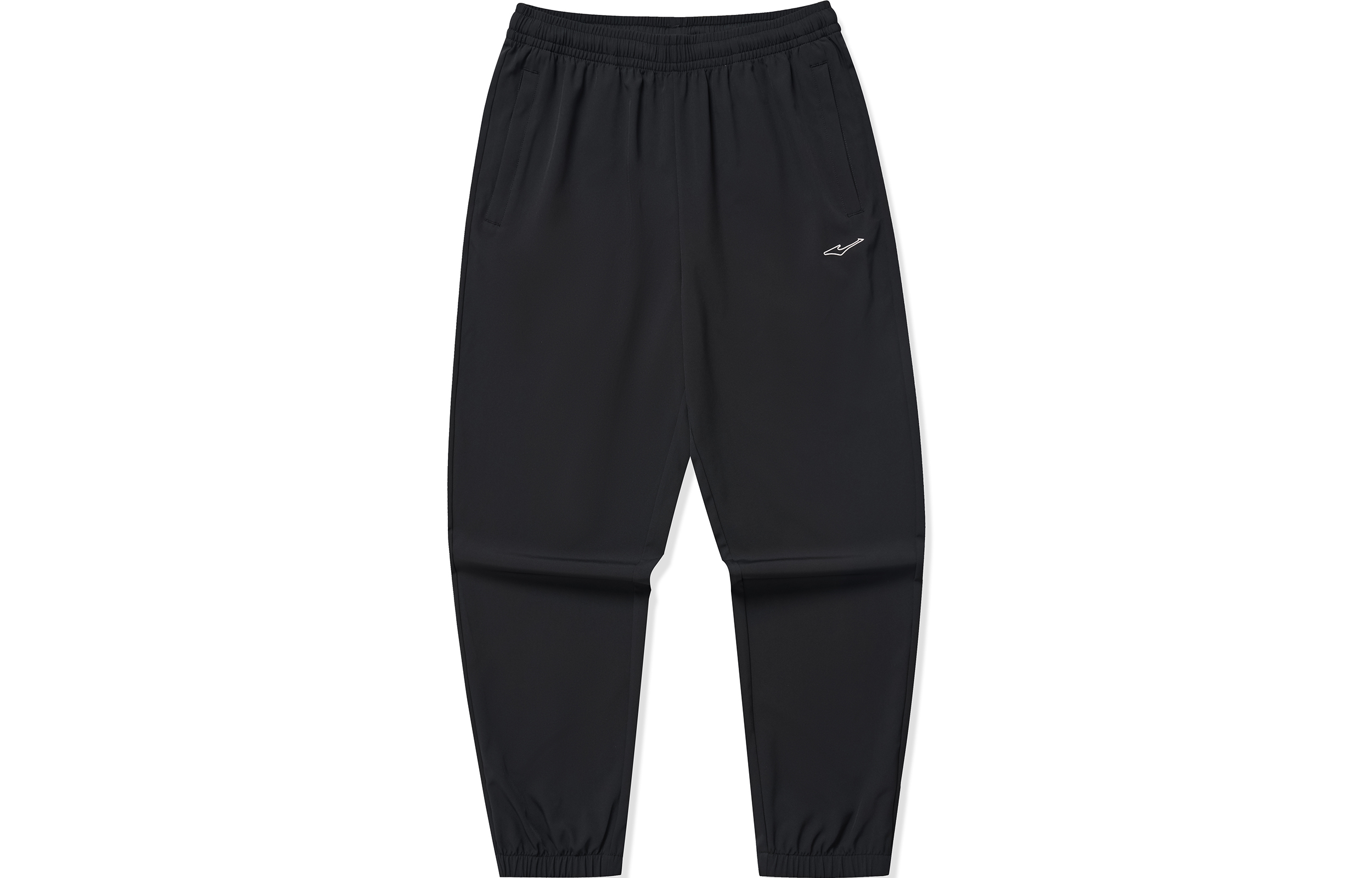 鸿星尔克 吸湿速干 纯色基础款LOGO印花凉感户外束脚运动健身梭织舒适百搭 跑步长裤 男女同款 正黑